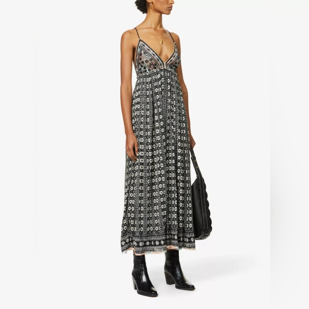 Free People Good Vibes Embroidered Cotton Long Maxi DRESS One Size - Picture 11 of 14